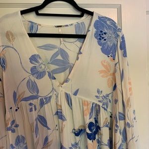 Free People White and Blue Floral Tunic size XL
